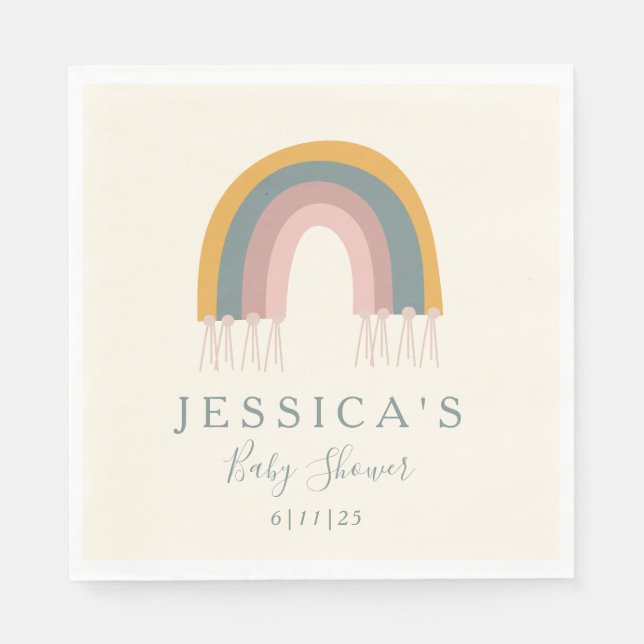 Guardanapo De Papel Cute Boho Arco-íris Simples Chá de Bebê Personaliz (Frente)