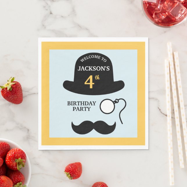 Guardanapo De Papel Cute Bowler Hat and Monocle Any Age Birthday Party (Insitu)
