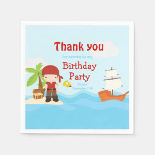 Guardanapo De Papel Cute Brunette Pirate Boy em Vermelho