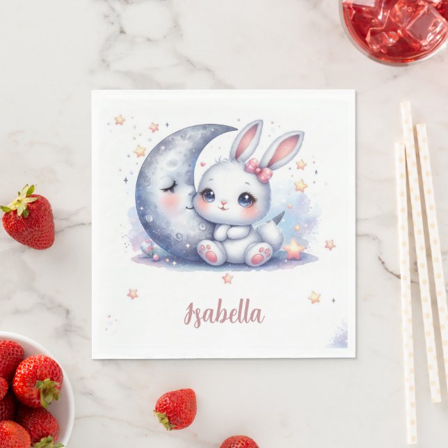 Guardanapo De Papel cute bunny and the moon birthday  (Insitu)