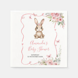 Guardanapo De Papel Cute Bunny Baby Shower Girl Pink Floral Paper