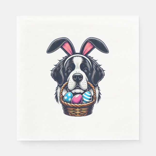 Guardanapo De Papel Cute Bunny Ear Saint Bernard Dog Easter Egg Owner  (Frente)