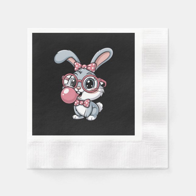 Guardanapo De Papel Cute Bunny with Glasses Blowing Bubble Gum (Frente)
