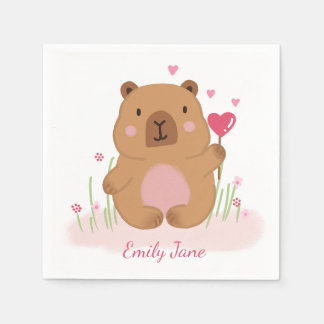 Guardanapo De Papel Cute Capybara Personalized Pink Baby Shower 