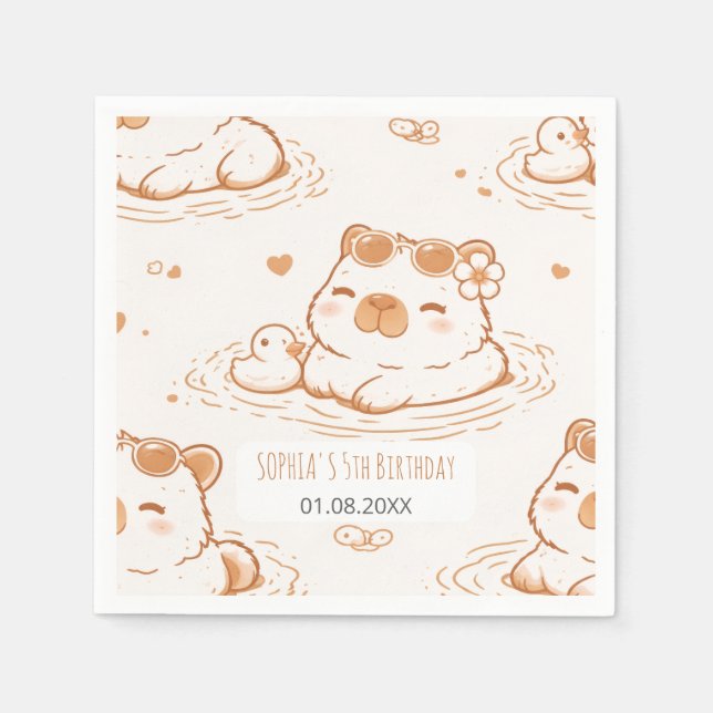 Guardanapo De Papel Cute Capybara With Sunglasses Kids Birthday Party (Frente)