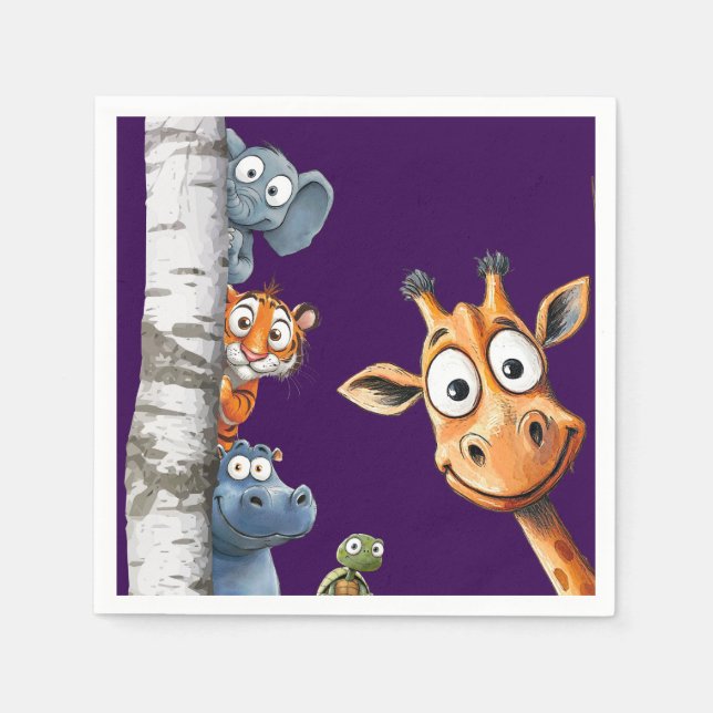 Guardanapo De Papel Cute Cartoon Animals Peek-a-Boo any Birthday  (Frente)