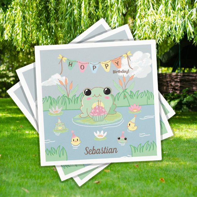 Guardanapo De Papel Cute Cartoon Frog Pond Birthday Party (Criador carregado)