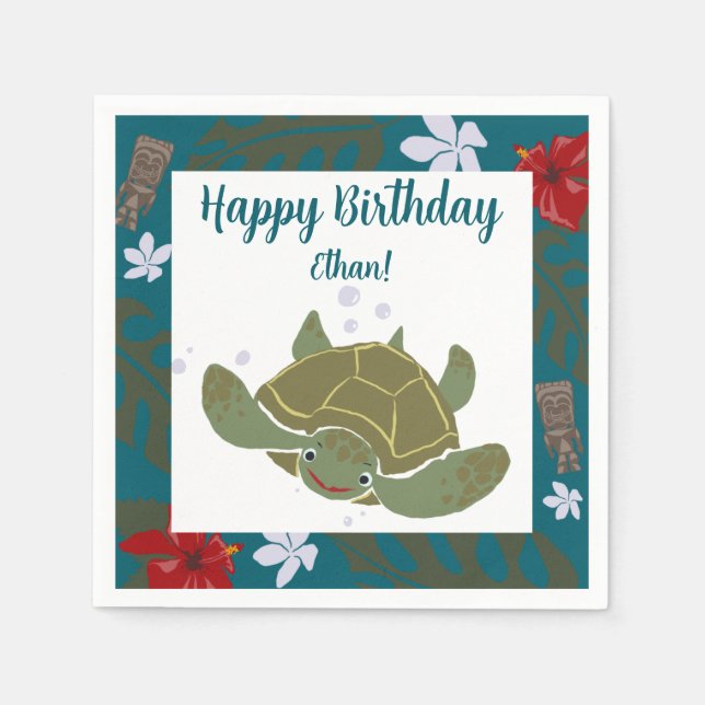 Guardanapo De Papel Cute Cartoon Sea Turtle Birthday Paper Napkin (Frente)