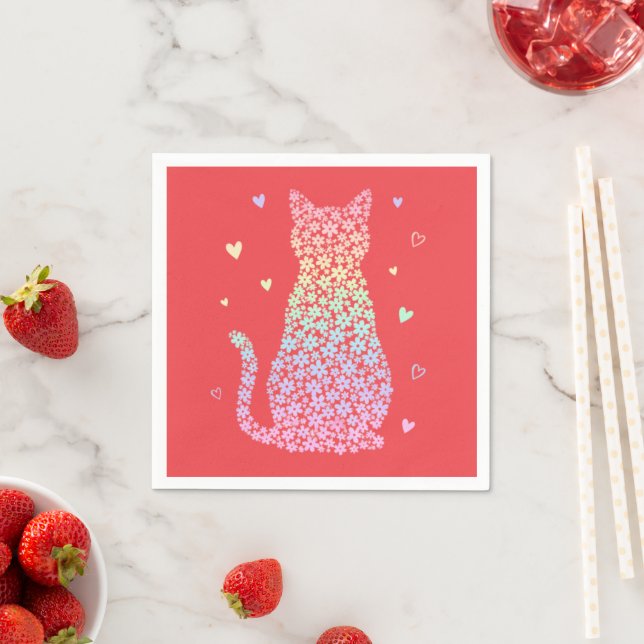 Guardanapo De Papel  cute cat sweet rainbow hearts pastel gradient (Insitu)