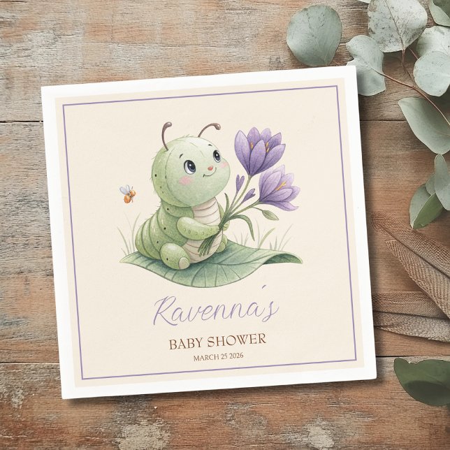 Guardanapo De Papel Cute Caterpillar Personalized Name Baby Shower (Criador carregado)