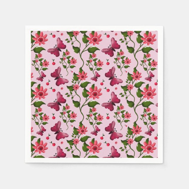 Guardanapo De Papel Cute Cherry Butterfly Pattern, Glossy Kawaii Fruit (Frente)