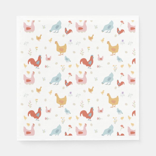 Guardanapo De Papel Cute Chickens Hens and Baby Chicks (Frente)