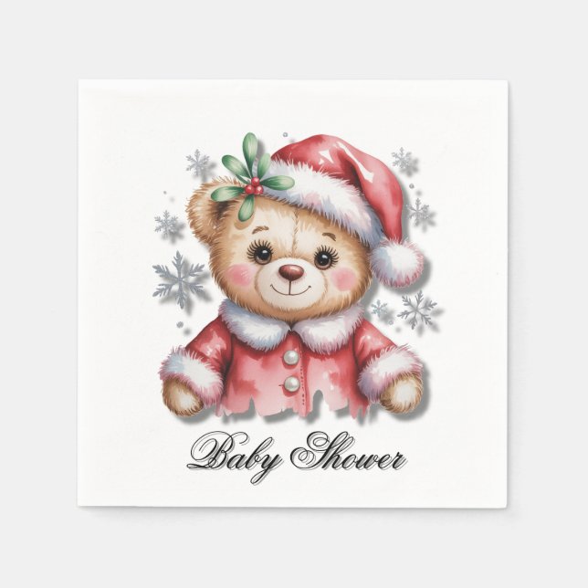 Guardanapo De Papel Cute Christmas Bear and Snowflakes (Frente)