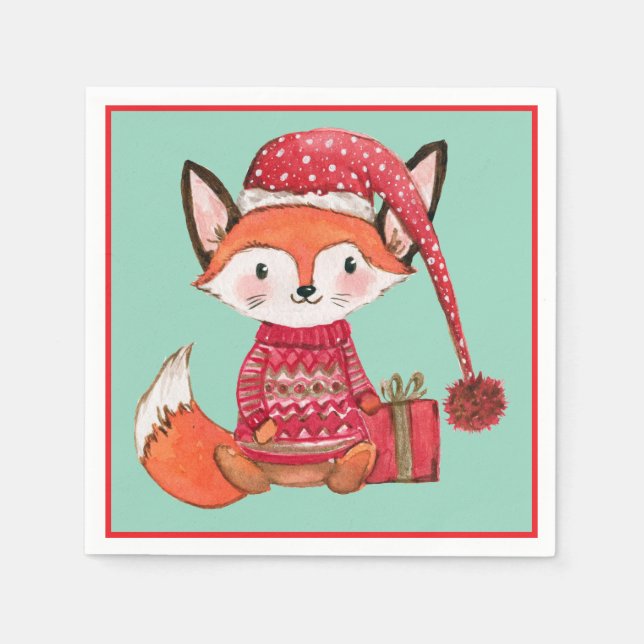 Guardanapo De Papel Cute christmas fox in cozy sweater (Frente)