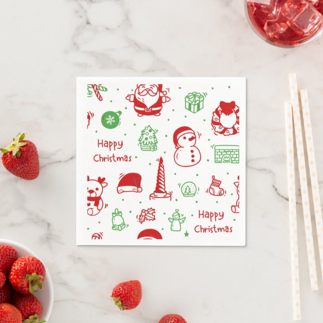 Guardanapo De Papel Cute Christmas Icons Pattern Paper Napkin (Insitu)