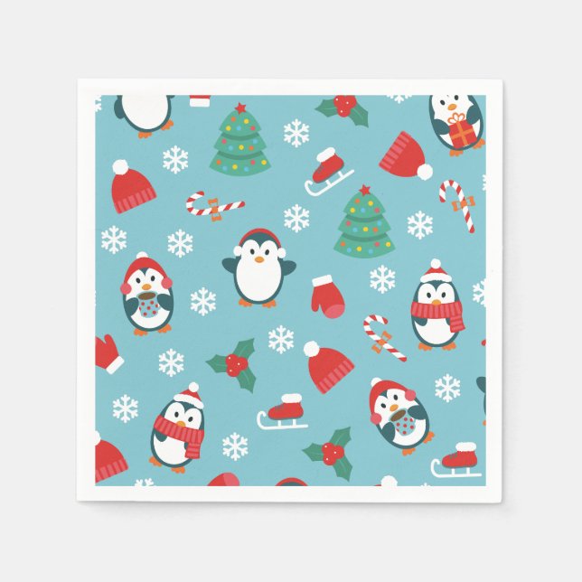 Guardanapo De Papel Cute Christmas Penguins Pattern (Frente)