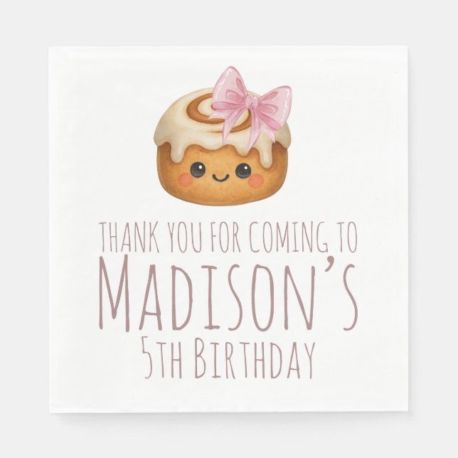 Guardanapo De Papel Cute Cinnamon Roll Bun Girl Birthday Party (Frente)