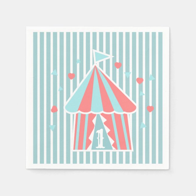 Guardanapo De Papel Cute Circus Tent Primeiro Aniversário (Frente)