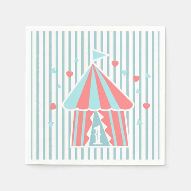Guardanapo De Papel Cute Circus Tent Primeiro Aniversário (Frente)