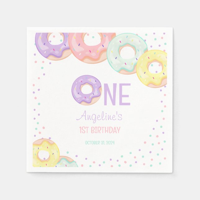 Guardanapo De Papel Cute Colorful Sprinkle Donuts First Birthday (Frente)
