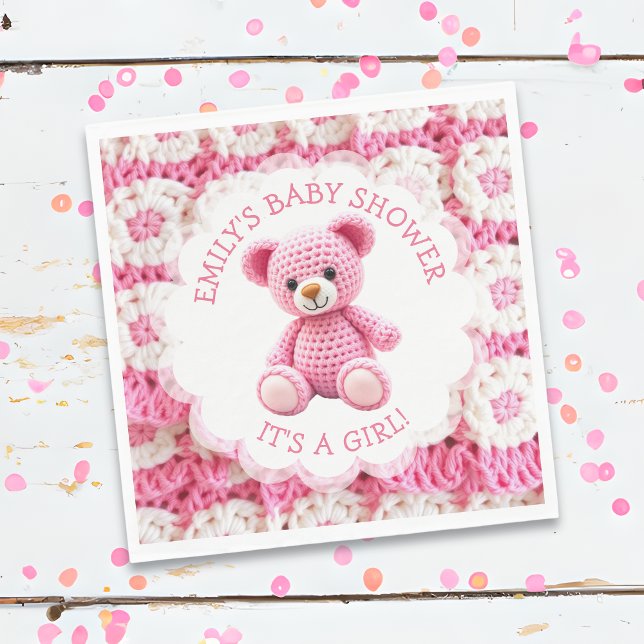Guardanapo De Papel Cute Crocheted Teddy Bear Girl's Baby Shower (Criador carregado)