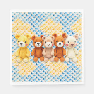 Guardanapo De Papel Cute Crocheted Teddy Bears Boy's Baby Shower