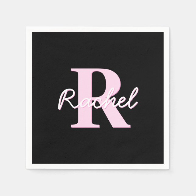 Guardanapo De Papel Cute Customizable Monogram | Light Pink & Black (Frente)