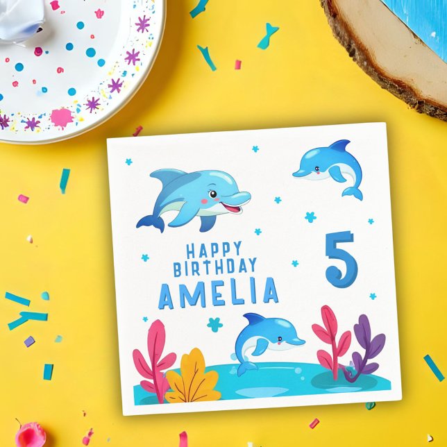 Guardanapo De Papel Cute Dolphin Sea Animals Birthday Party (Criador carregado)