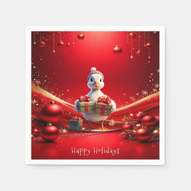 Guardanapo De Papel Cute Duck Christmas Holiday Napkin (Frente)
