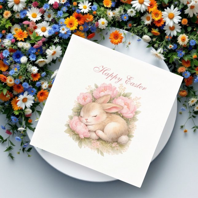 Guardanapo De Papel Cute Easter Bunny Rabbit Pink Blush Peony (Criador carregado)