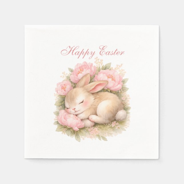 Guardanapo De Papel Cute Easter Bunny Rabbit Pink Blush Peony (Frente)