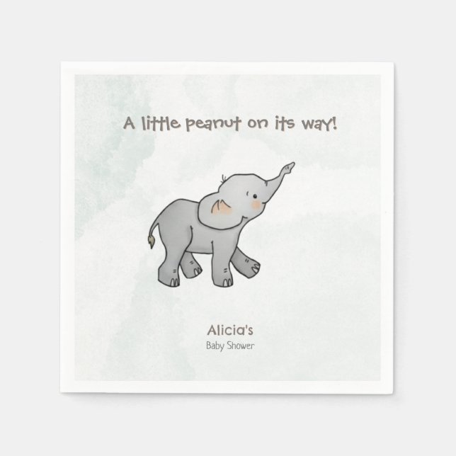 Guardanapo De Papel Cute Elephant Little Peanut On its Way Baby Shower (Frente)