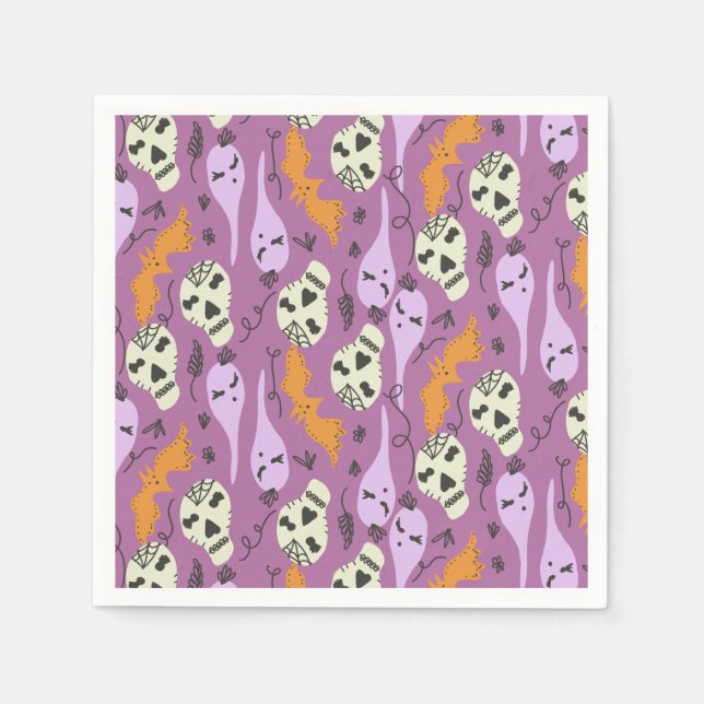 Guardanapo De Papel Cute Fantasma de Halloween Morcego Crânio Doodle P (Frente)