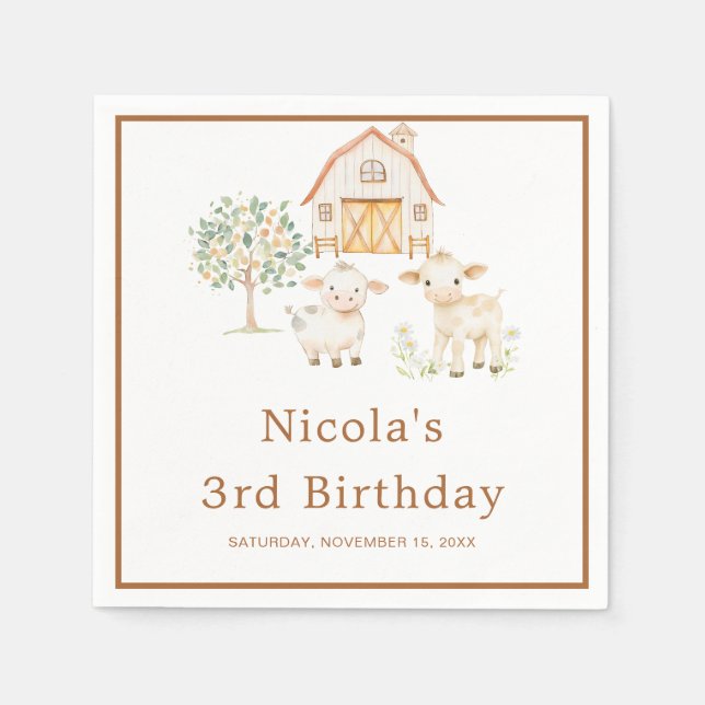 Guardanapo De Papel Cute Farm Barn Cows Birthday (Frente)