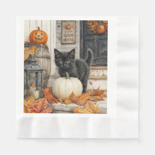 Guardanapo De Papel Cute Farmhouse Gato Preto e Abóbora Halloween