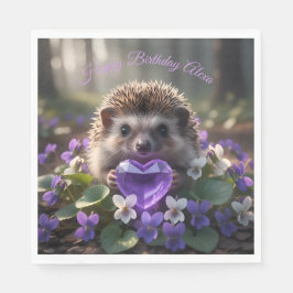 Guardanapo De Papel Cute February Hedgehog with Amethyst Heart