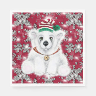 Guardanapo De Papel Cute festive holiday Polar bear glitter snowflakes