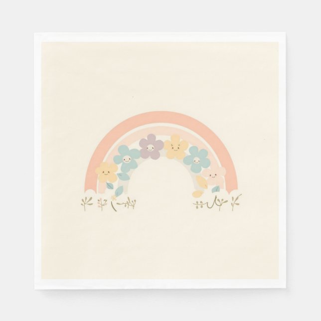 Guardanapo De Papel Cute Floral Rainbow Smiles Pastel Party Napkins (Frente)