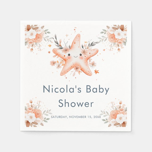 Guardanapo De Papel Cute Floral Starfish Baby Shower (Frente)