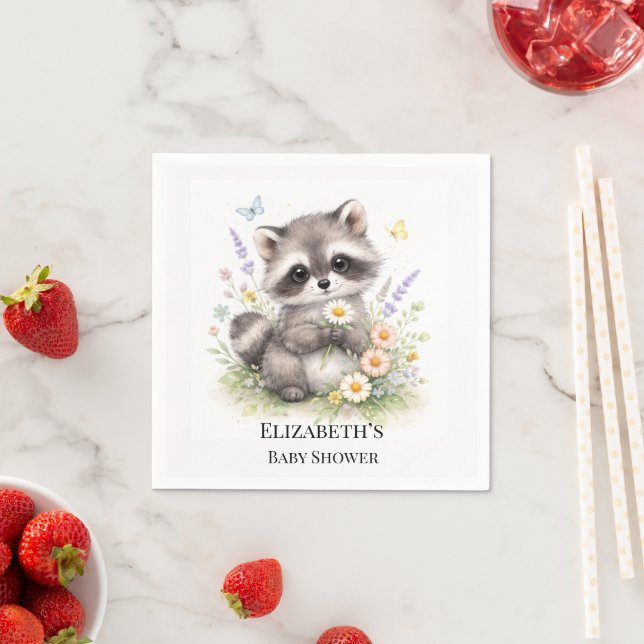 Guardanapo De Papel Cute Forest Baby Raccoon Baby Shower  (Insitu)