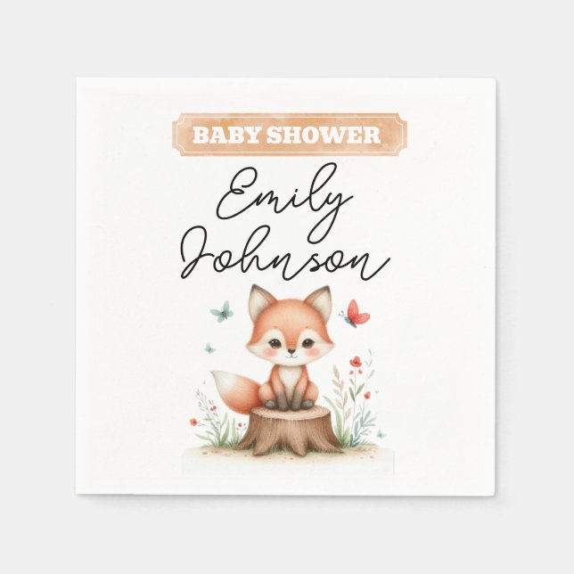 Guardanapo De Papel Cute fox baby shower  (Frente)