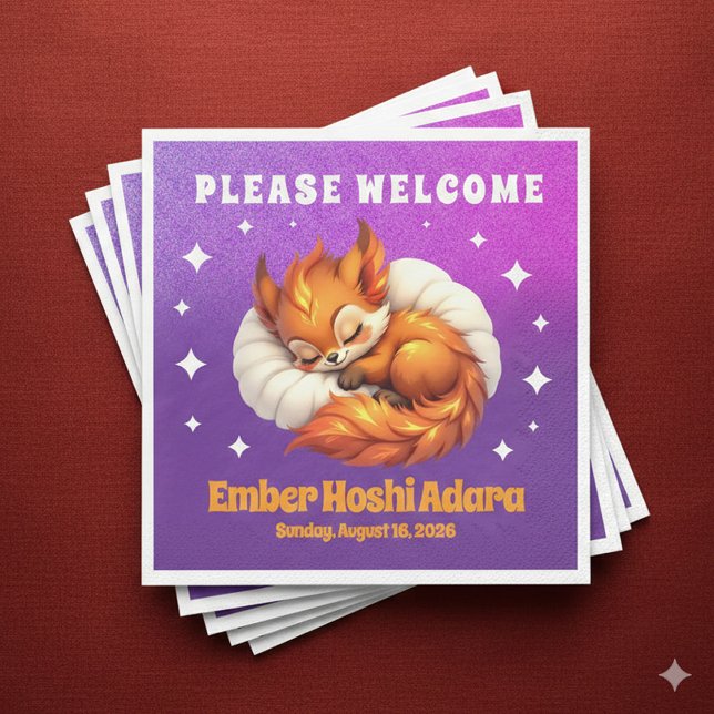 Guardanapo De Papel Cute Fox Cub Asleep in Starry Night Sky (Cute Fox Cub Asleep in Starry Night Sky Paper Napkins Cover Photo)