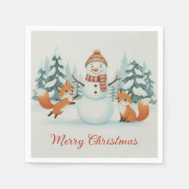 Guardanapo De Papel Cute Foxes and Snowman Merry Christmas
