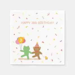 Guardanapo De Papel Cute Frog & Bear Birthday Party Cocktail Napkins