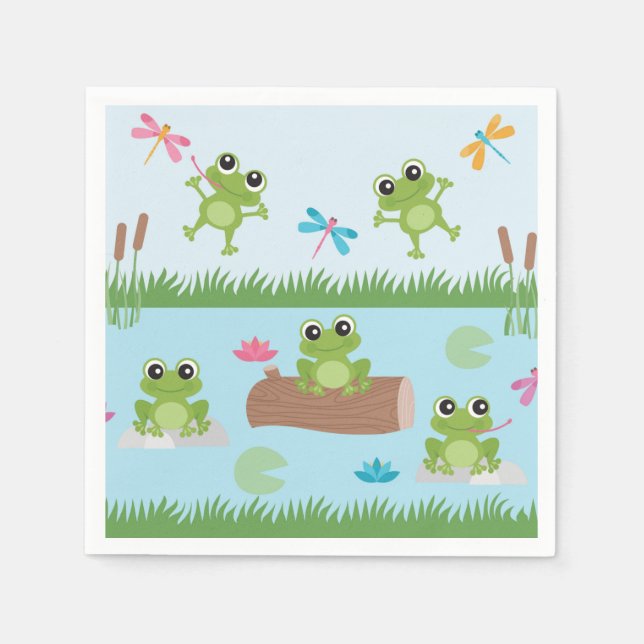 Guardanapo De Papel Cute Frogs in Pond (Frente)