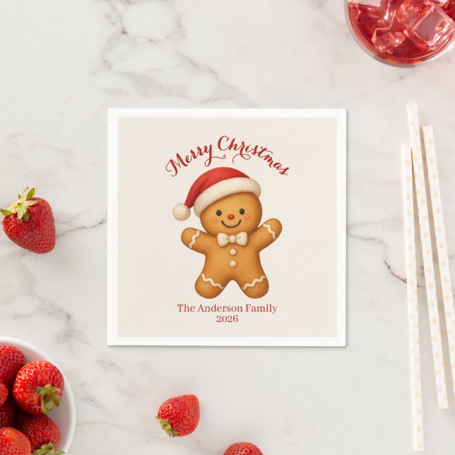 Guardanapo De Papel Cute Gingerbread Man with Santa Hat -  (Insitu)