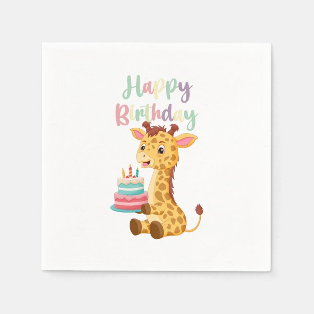 Guardanapo De Papel Cute Giraffe Happy Birthday Kids Party (Frente)