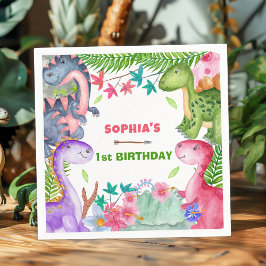 Guardanapo De Papel Cute Girl Dinosaur 1st Birthday Party