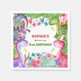 Guardanapo De Papel Cute Girl Dinosaur 2nd Birthday Party