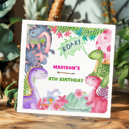 Guardanapo De Papel Cute Girl Dinosaur 4th Birthday Party